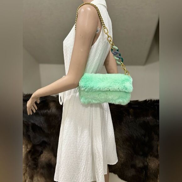 Handmade Real Rex Rabbit Fur Wristlet/Crossbody/Shoulder Bag Includes Free Gift - Picture 5 of 16